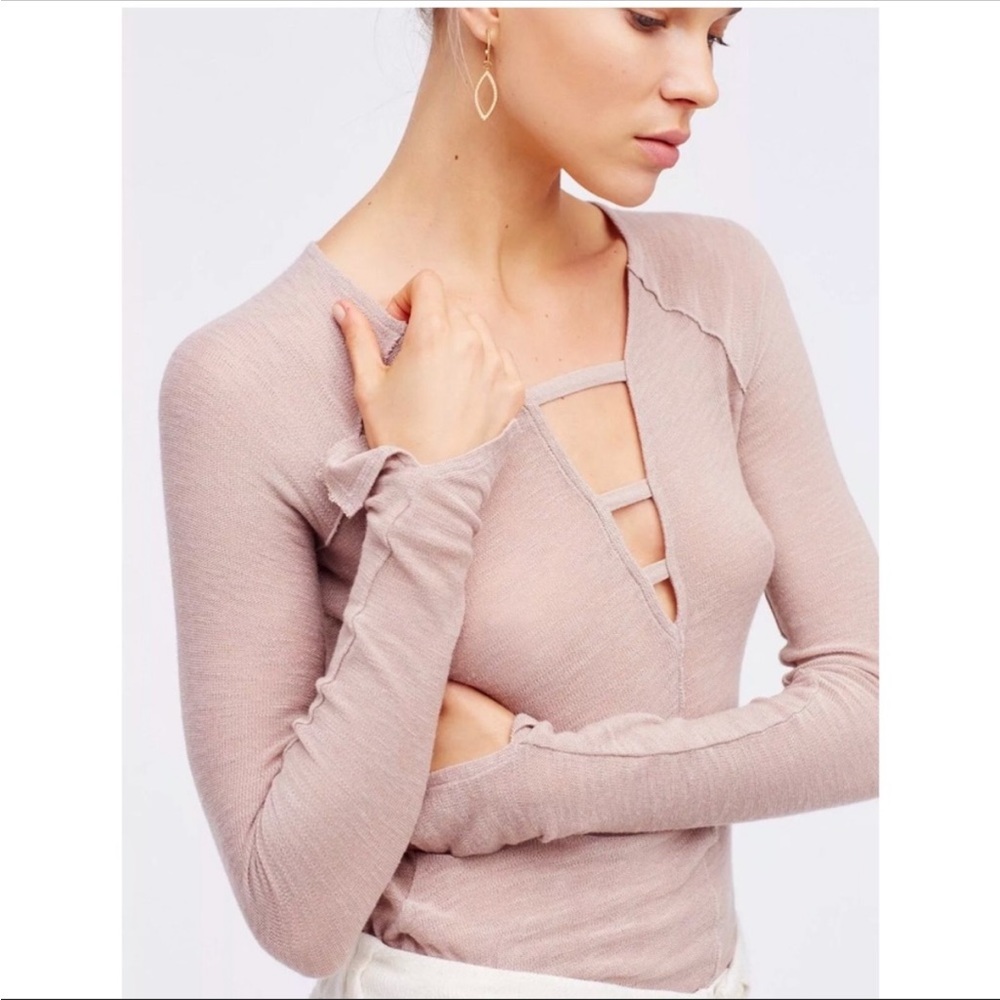 Free People Bae Bae key hole long sleeve shirt size small